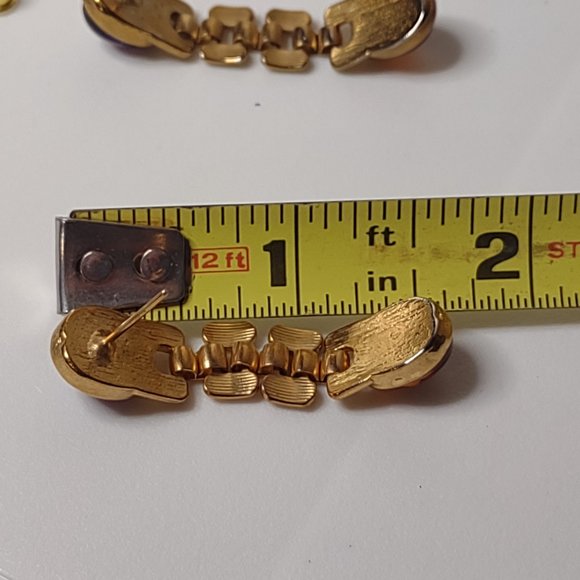 Purple Orange And Gold Tone Link Dangle Earrings - Picture 14 of 15